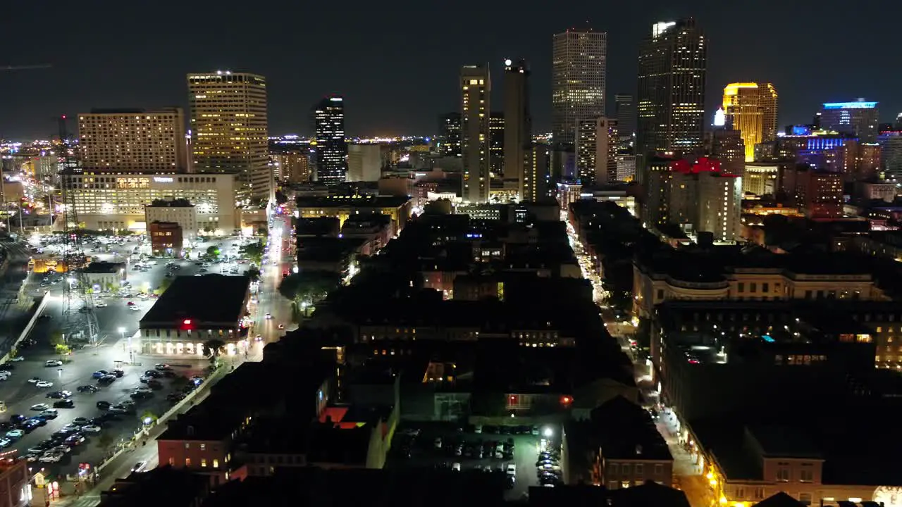 Droning towards the City of New Orleans at night