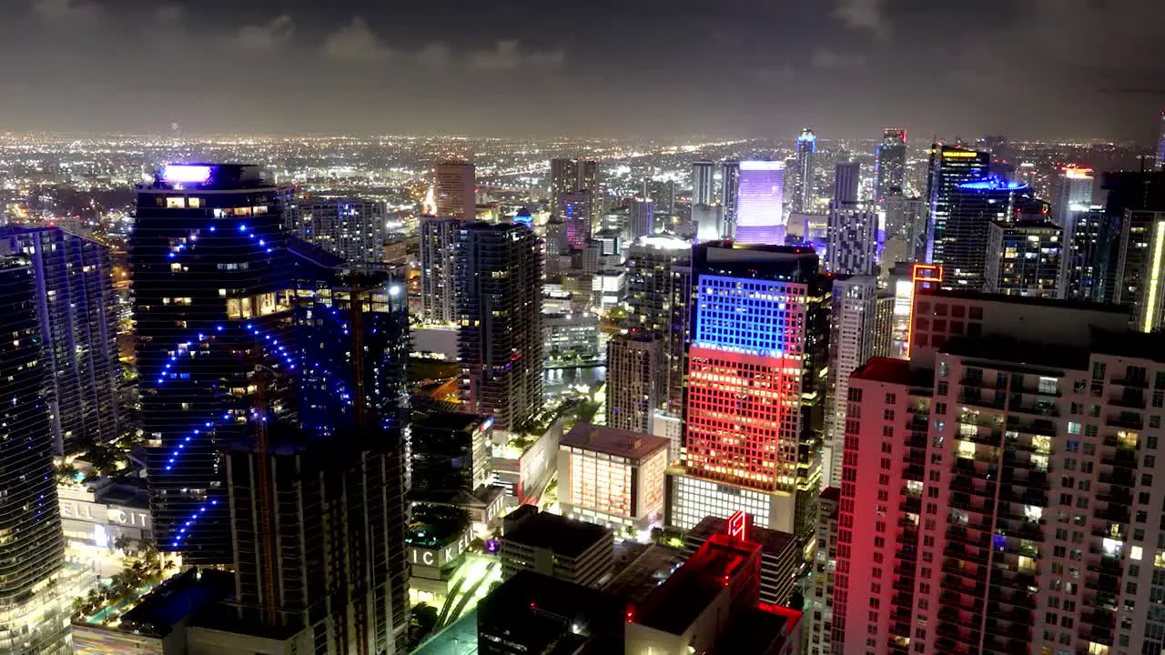 Timelapse of Miami From above during Fireworks in Brickell