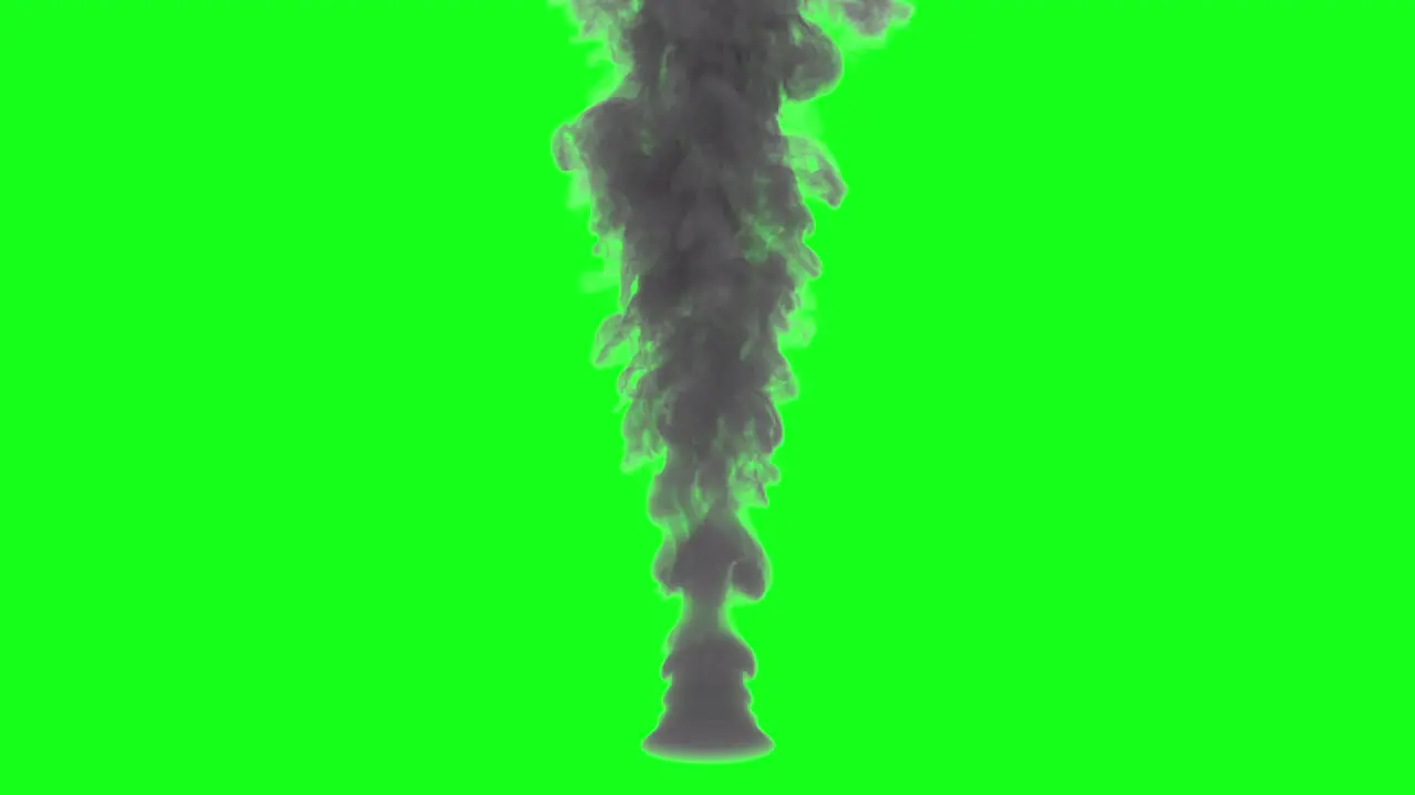 Dense smoke column isolated on green screen or chroma key