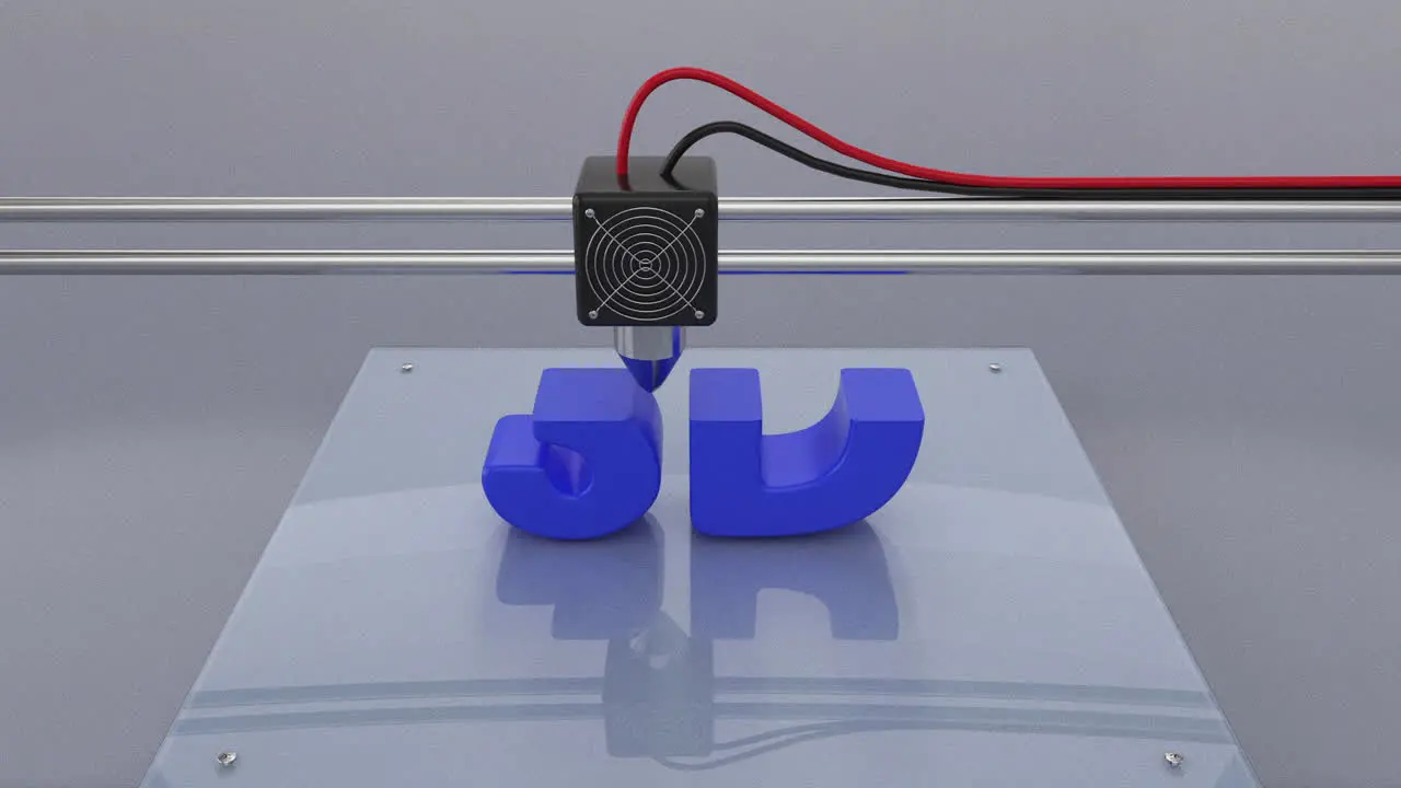 Sample 3D printer prints a word 3D Printing or additive manufacturing and robotic automation concept