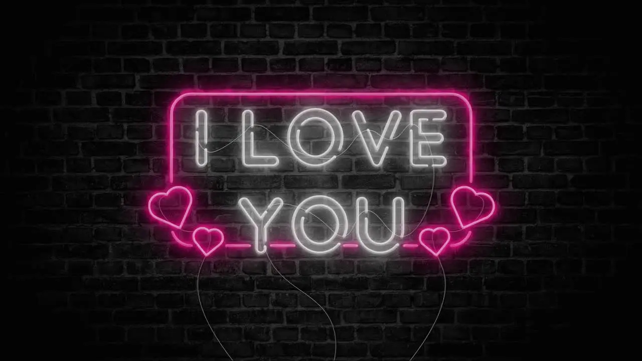 I love you text neon sign with frame on brick wall background