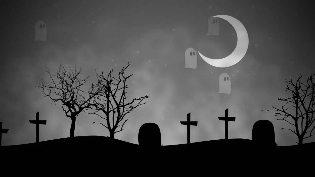 Halloween background animation with ghosts in cemetery 2