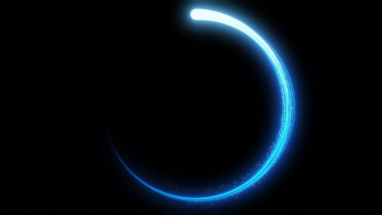 Blue neon light trail circle on black background Endless circular pattern