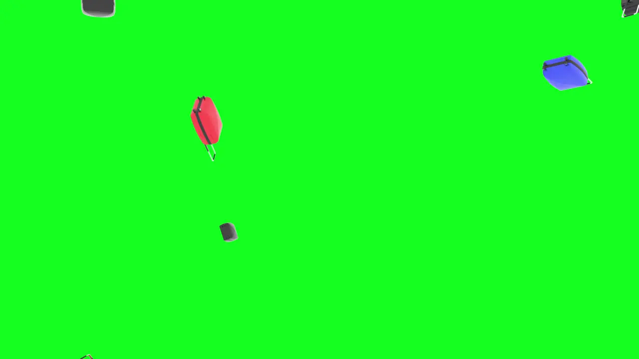 3d colorful suitcases baggages or luggage falling on green screen