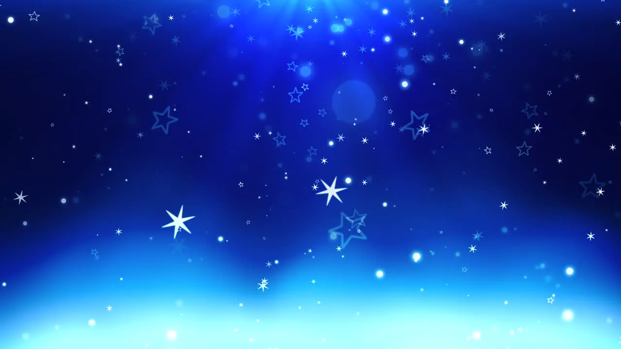 Blue bokeh and snowflakes falling with Happy New Year and Merry Christmas 2