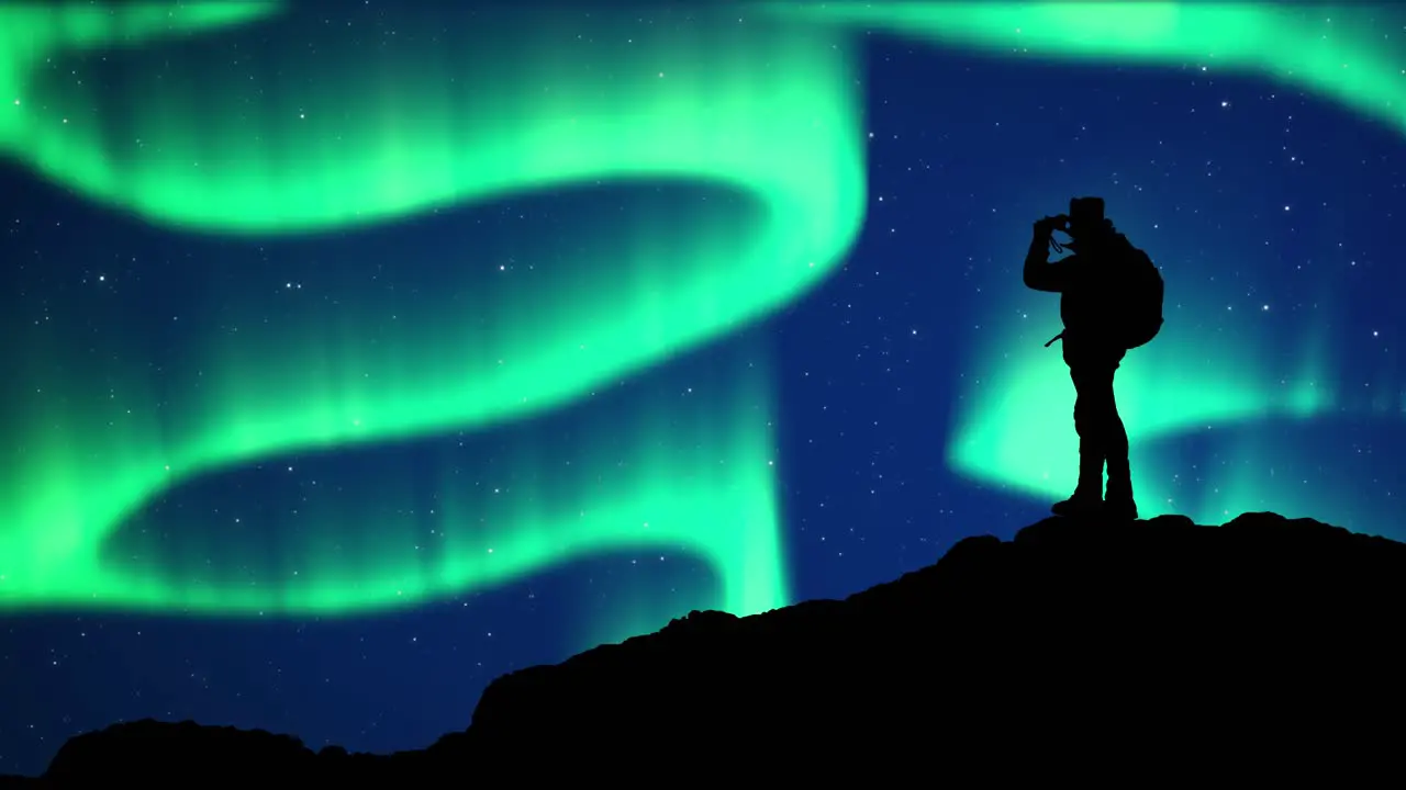 Northern Lights Aurora Borealis with man