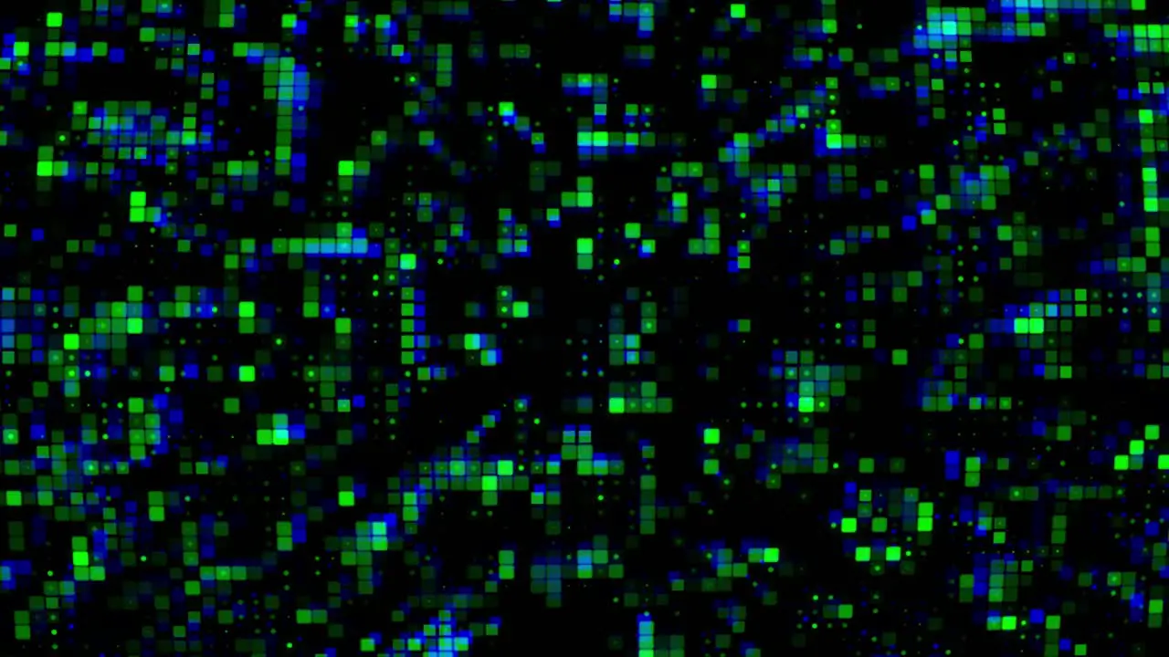 Blue and Green Digital Technologic squares representig data movement and transfer