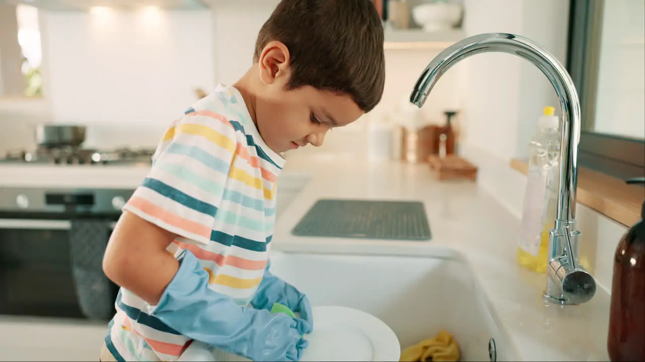 Washing dishes cleaning and kid high five