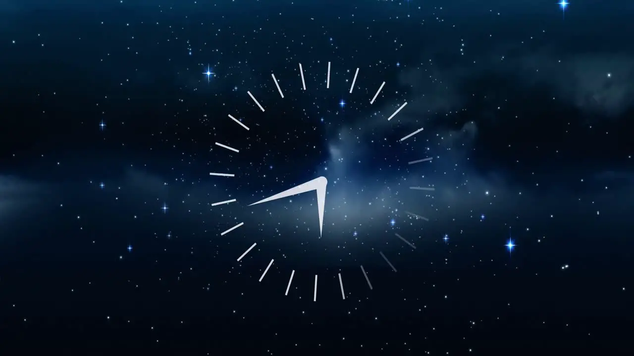 Animation of clock moving over stars on black background