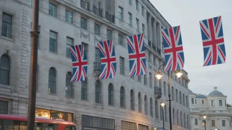 Union Jack Flags Hung Across Street In London England UK