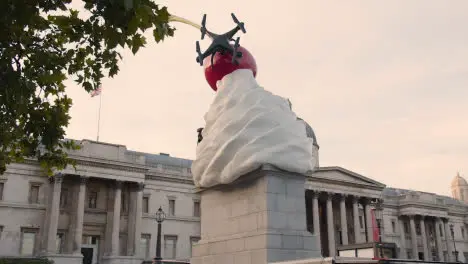 Trafalgar Square With National Gallery And Modern Art Sculpture On 4th Plinth In London England UK