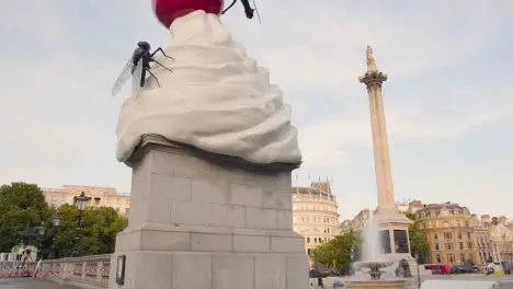 Trafalgar Square With Fountains Around Nelsons Column And Sculpture On 4th Plinth In London England UK