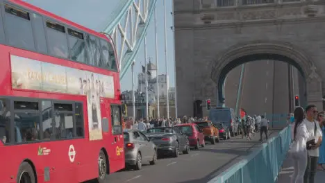 Tower Bridge London England UK Raised With Tourists And Traffic