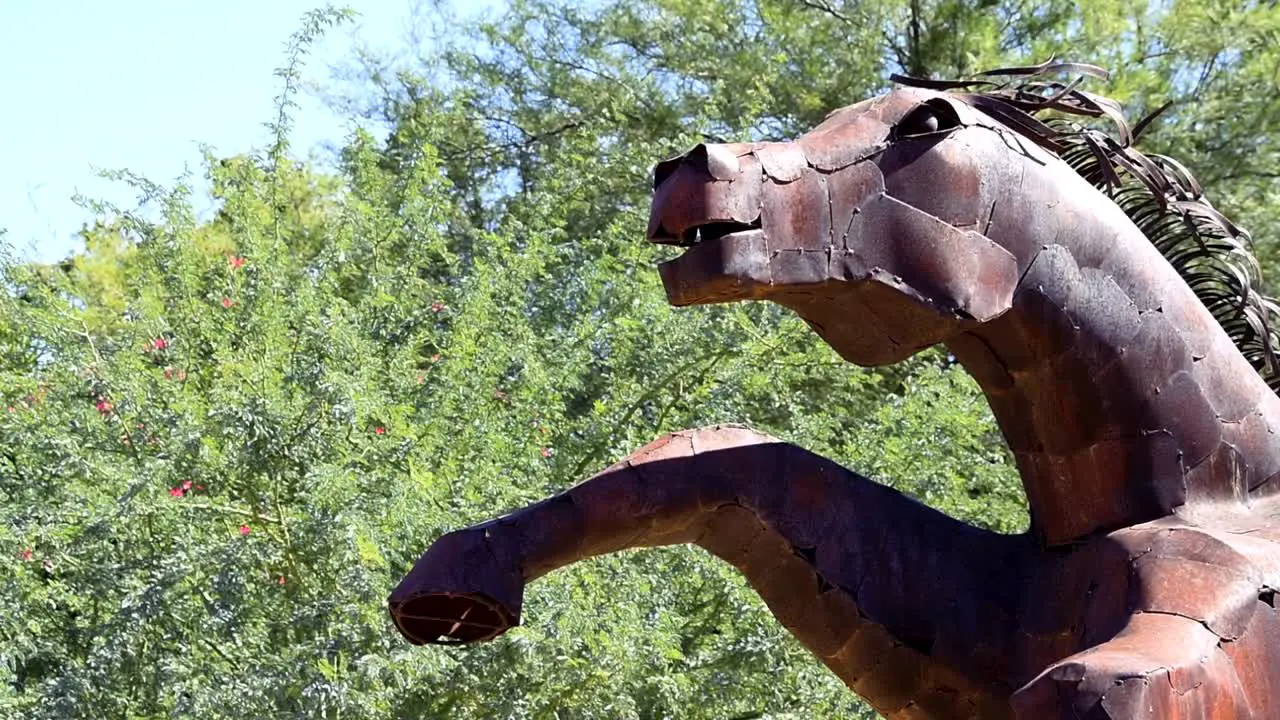 Metal horse sculpture close up of the ?head