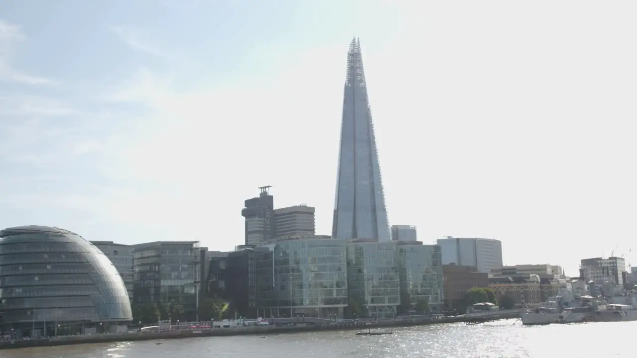 City Skyline On South Bank Of Thames With The Shard London Assembly Building And HMS Belfast