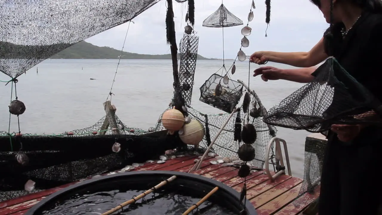 Bora Bora showing equipment for pearl culture to tourist