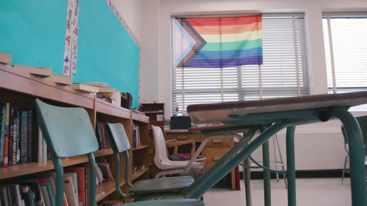 Pride and inclusion in modern classrooms LGBTQ flag on the wall of a school