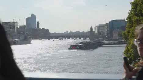 View From Tower Bridge Towards City Skyline Of River Thames With HMS Belfast And Tourist Boats 1