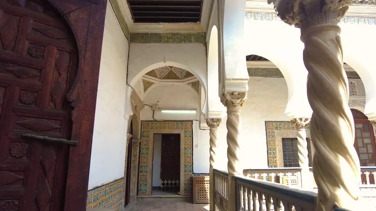 carved wooden door of the palace of the prensses dar aziza