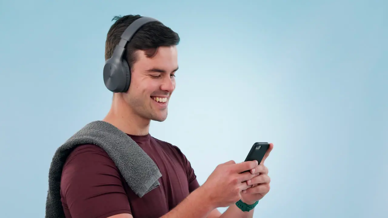 Headphones phone and fitness man dancing