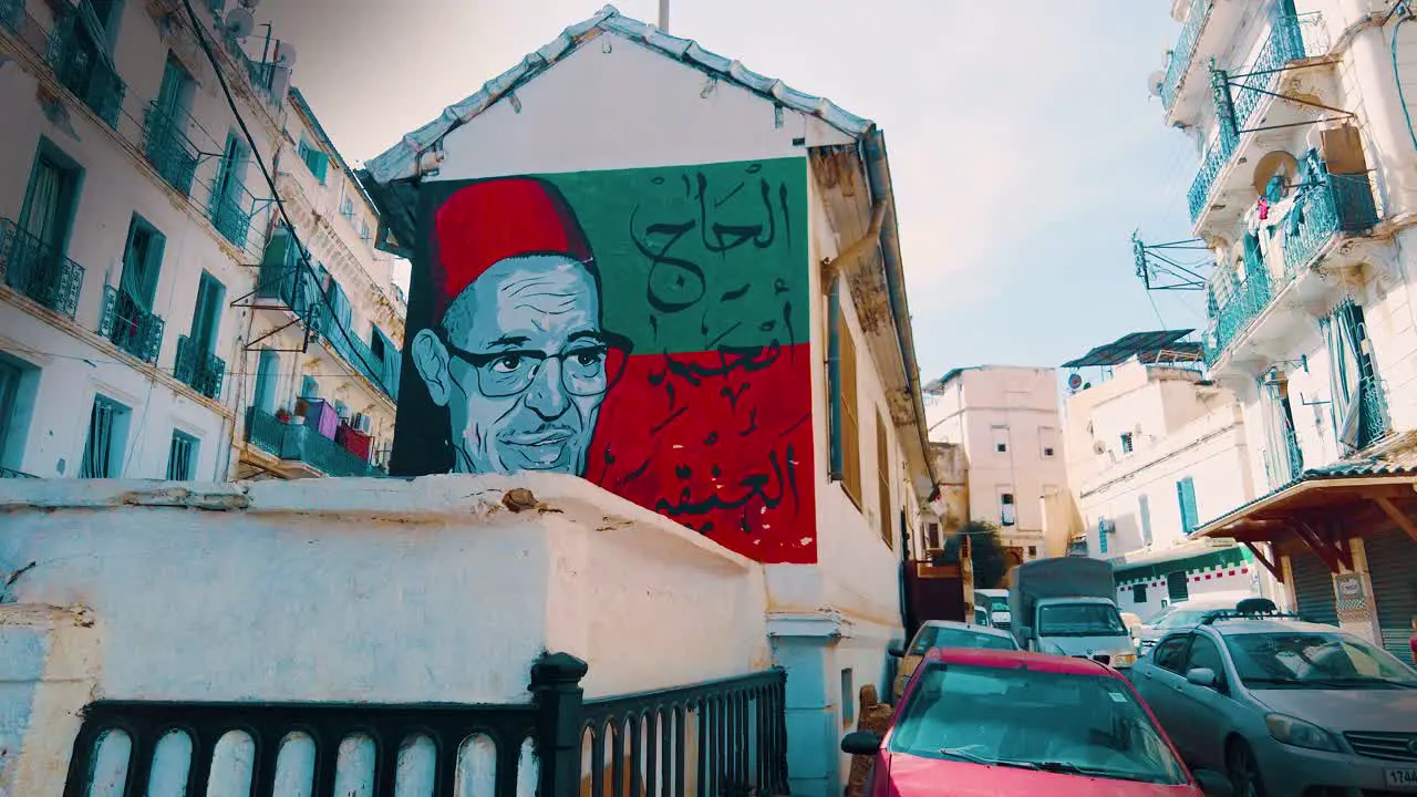 Popular district of Bab el Oued with the graffiti of Hadj el Anka a monument to Algerian Chaabi music