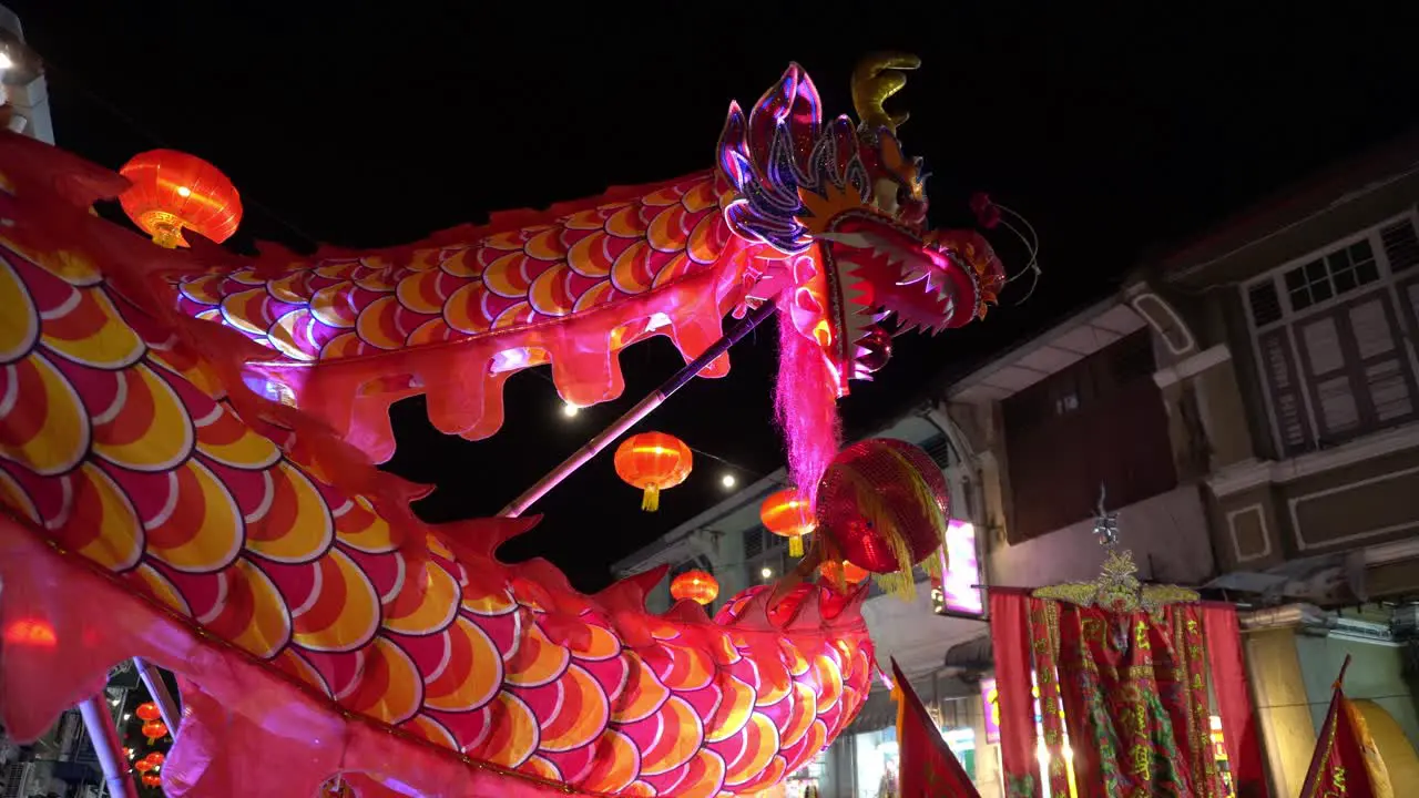 Panning shot dragon dance decoration at street