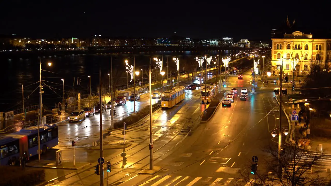 Nightlife Traffic at City Center with Tram