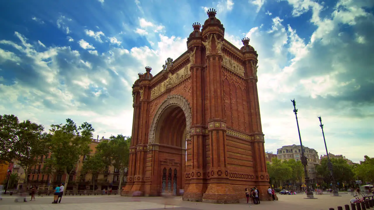 Barcelona triumphal arc Timelapse of clouds sky over Barcelona triumphal arch