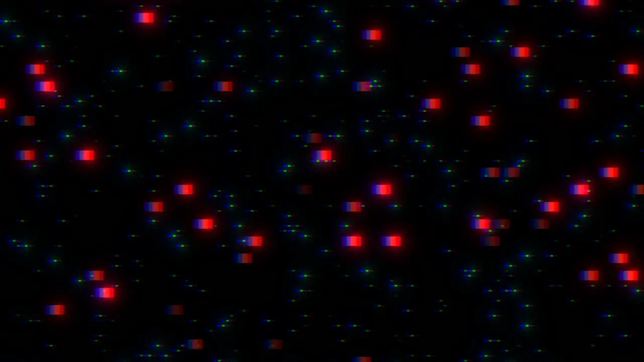 Symmetrical grid of floating red and blue dots against a dark backdrop