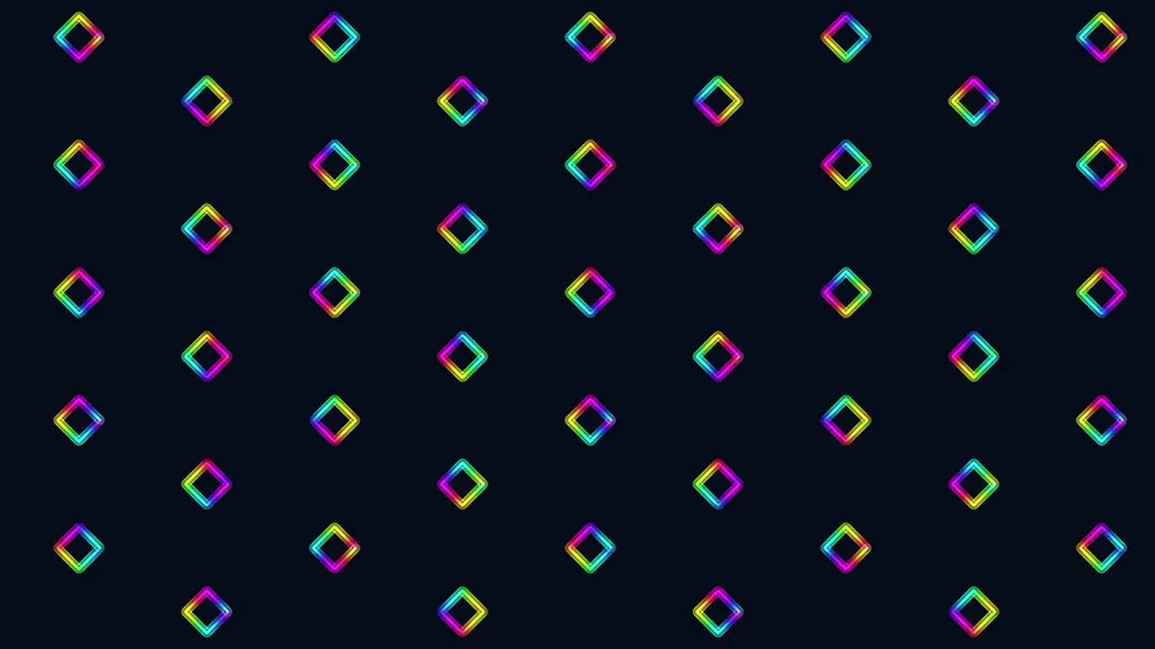 Flat rainbow squares pattern in rows on black gradient