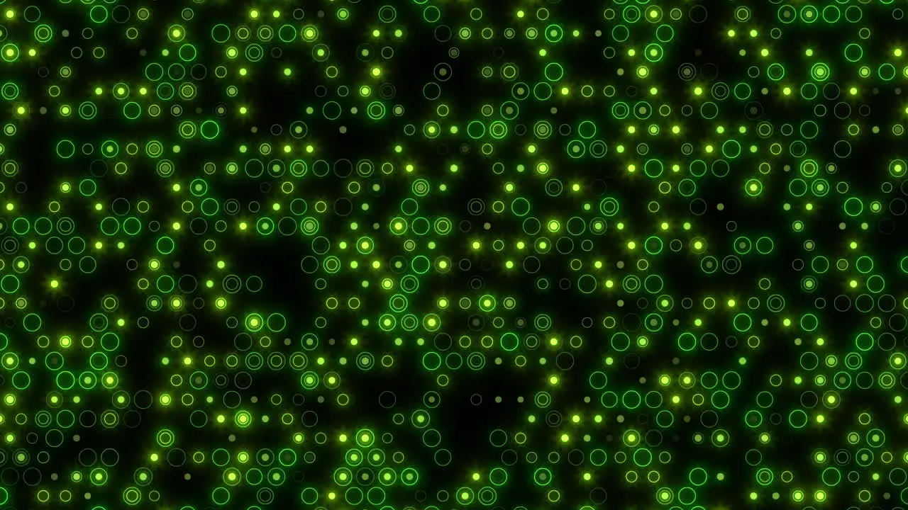 Random green dots and rings pattern with neon led light