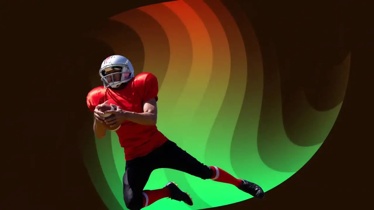 Animation of caucasian male rugby player catching a ball against gradient pattern background