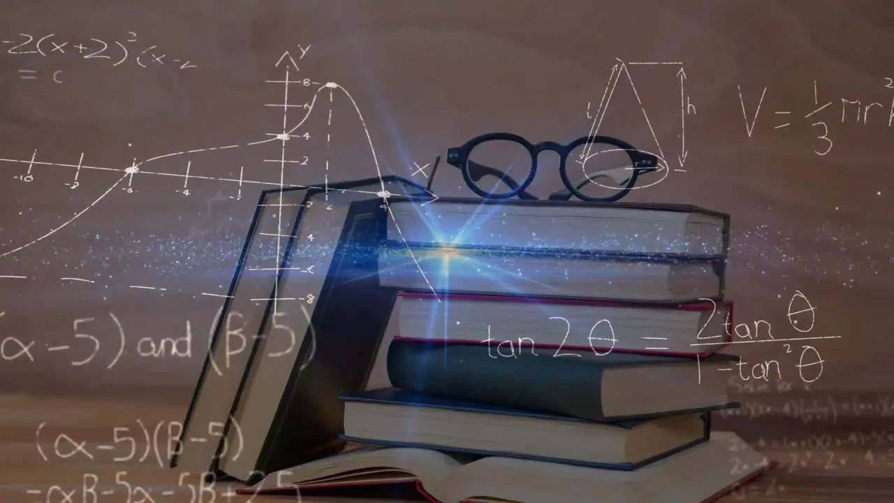 Animation of mathematical equations over schoolgirl wearing vr headset