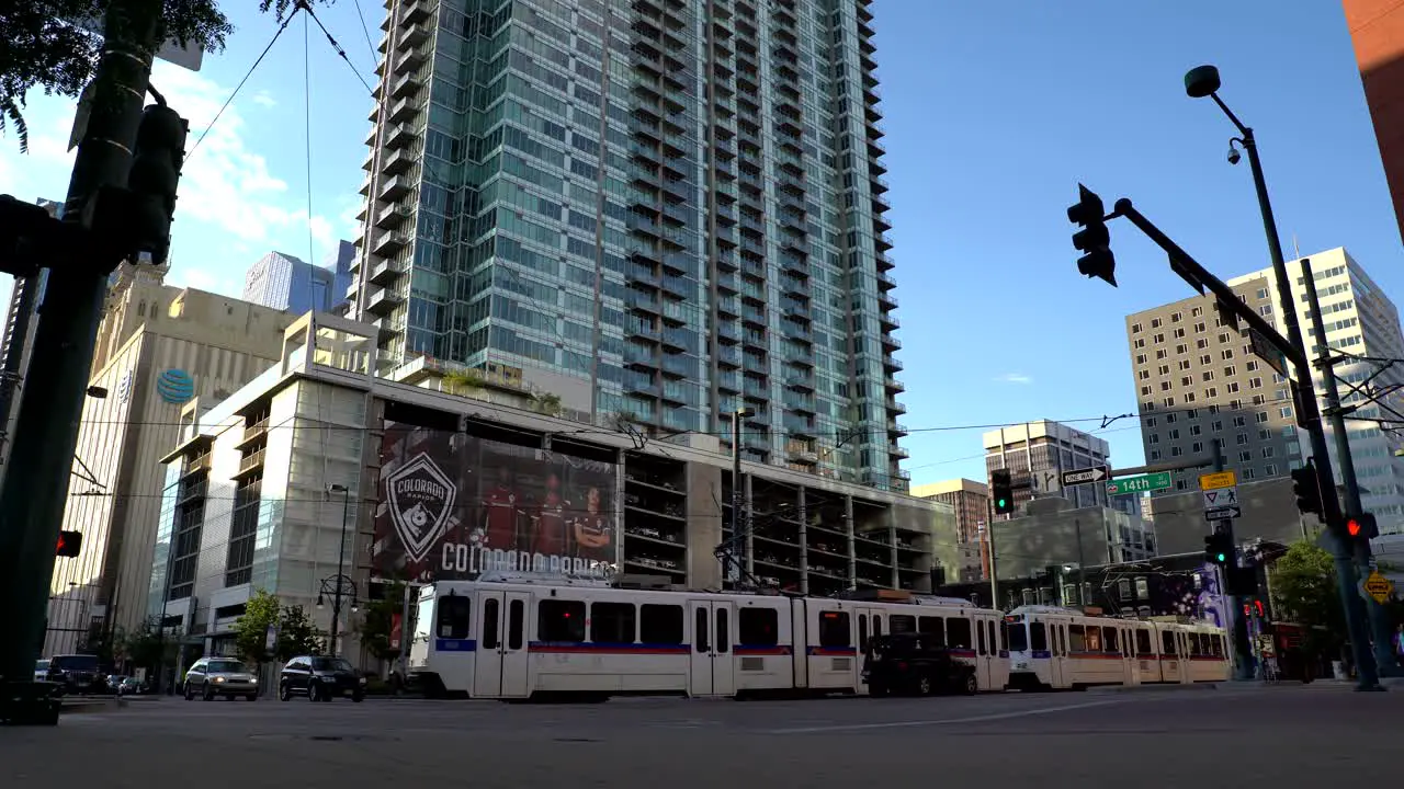 Light rail in the streets of Denver downtown