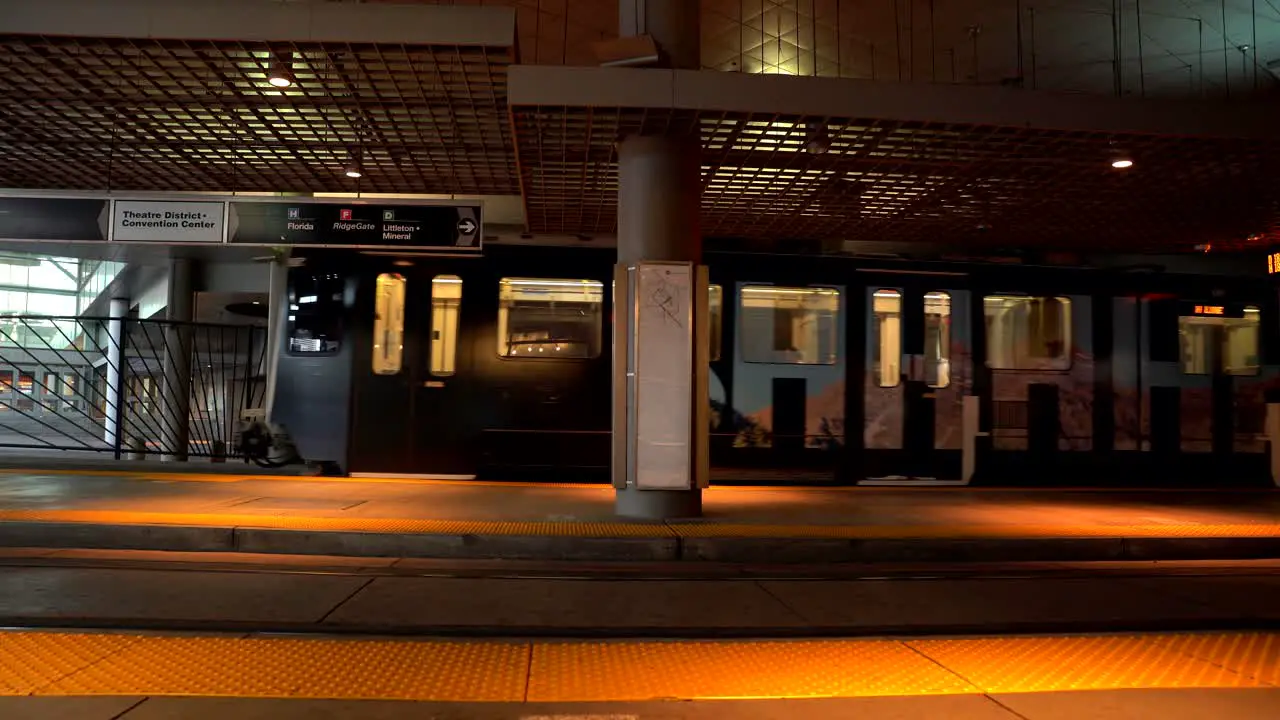 Light rail passing through a tunnel in Denver downtown