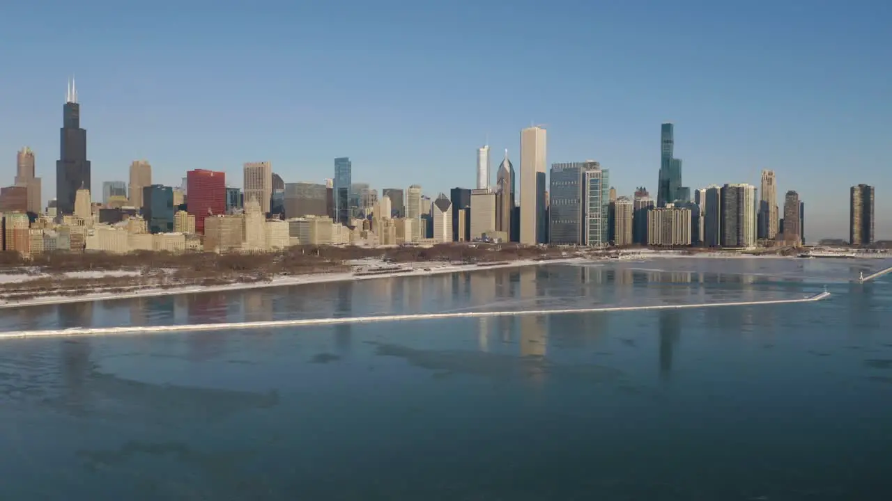 Aerial View of Chicago Skyline in Winter