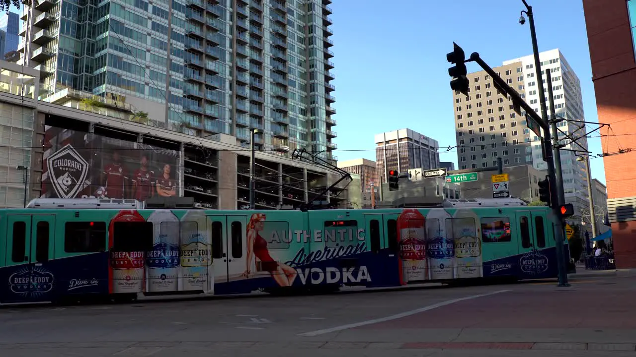 Light rail crossing street in Denver downtown