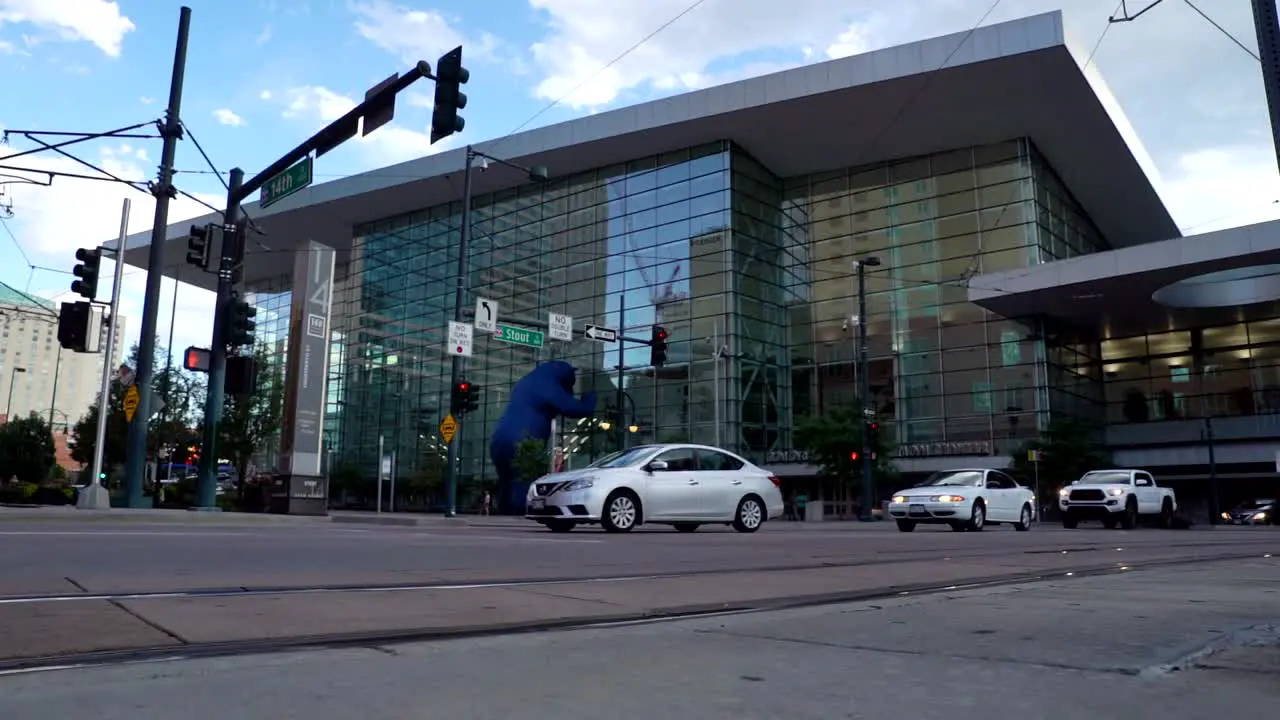 Cars driving in Denver downtown in slow motion