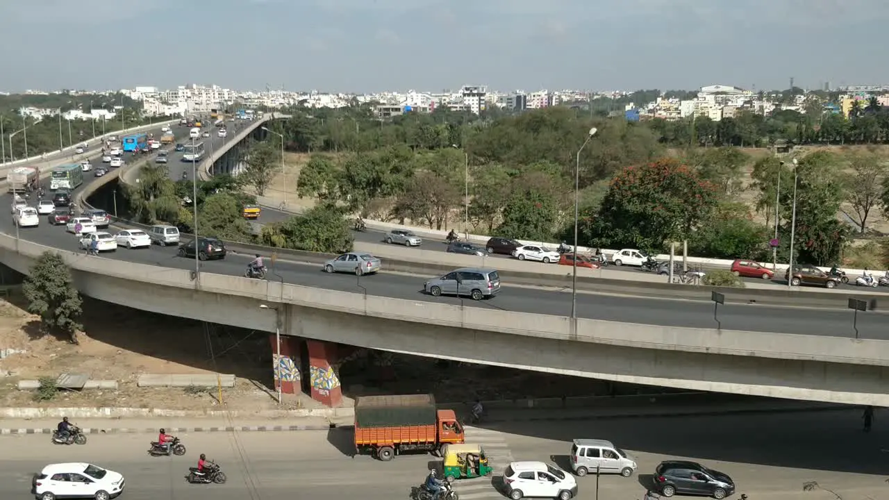 City traffic view on the flyover on a regular day in Bangalore-Karnataka