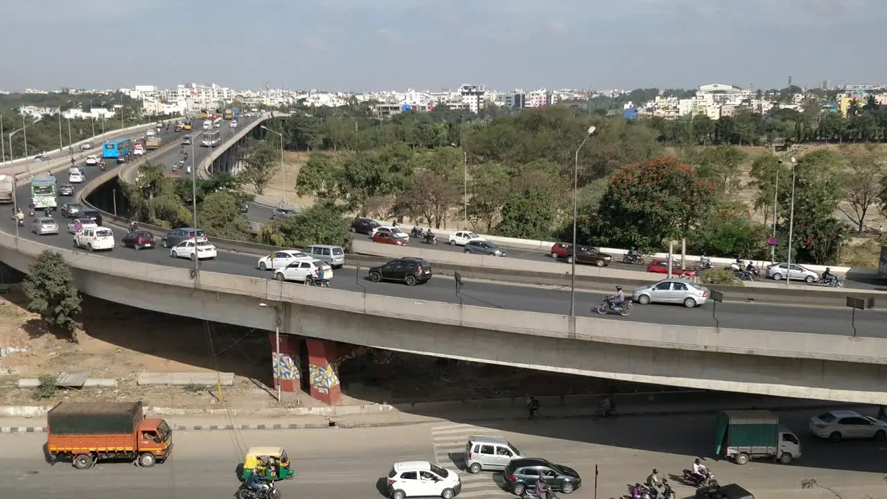 Bangalore- traffic flow on a regular day over a flyover in Bangalore city