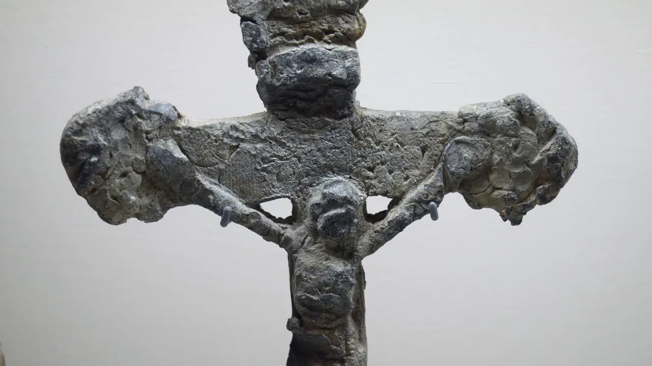 An antique relic depicting Jesus Christ on the cross from the medieval period