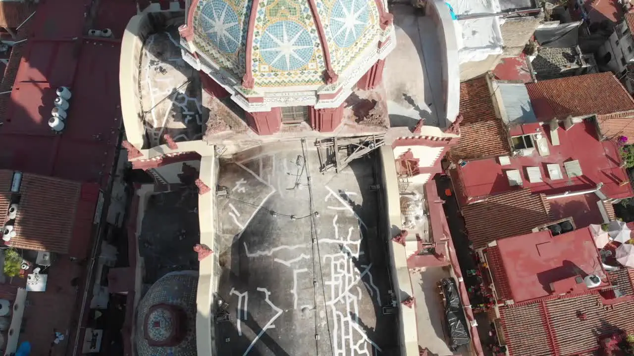 Aerial view of the Catedral of Tasco in Mexico you can see the dimension of the building the classical and authentic design of the house´s arround the Catedral and the design of the Domes