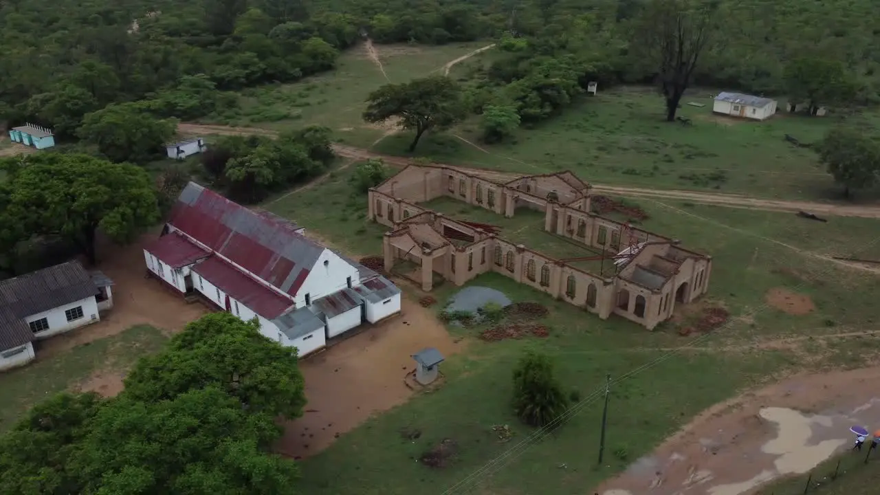 Drone video of a catholic mission school church at a village in Midlands Zimbabwe