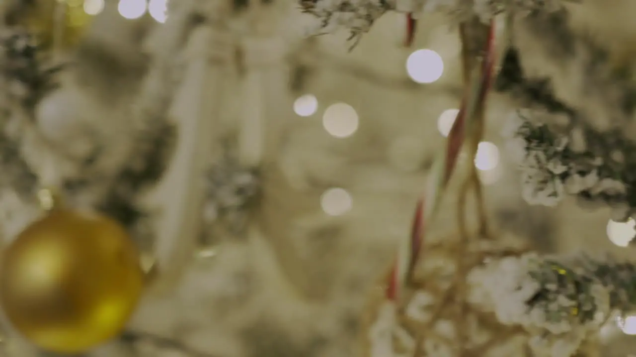 Christmas tree ornaments with the little reflection of a merry