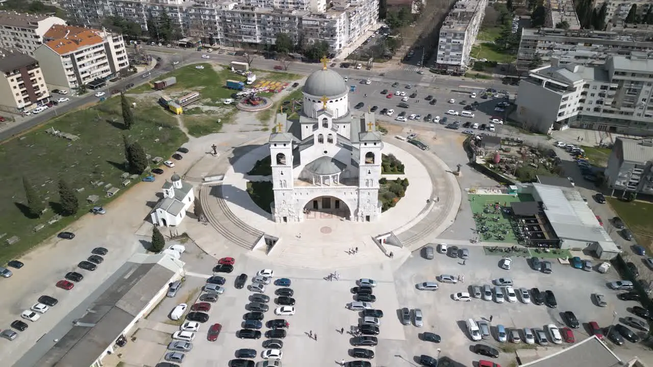 Birds Eye Aerial View of Orthodox Church in Podgorica Montenegro