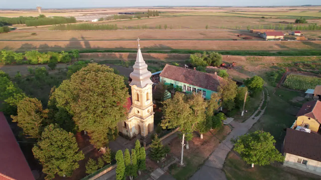 Flying Over Serbian Slavic Orthodox Village Church