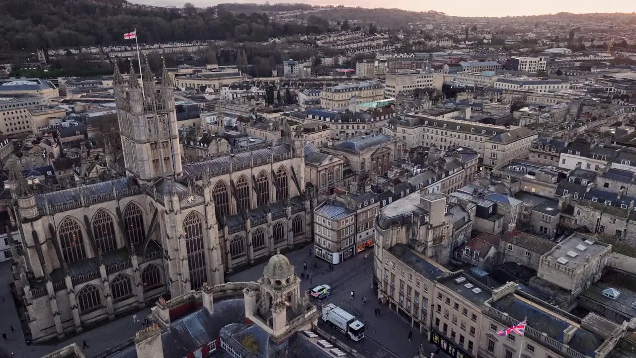 Bath Abby in uk during sunset time aerial view of the side