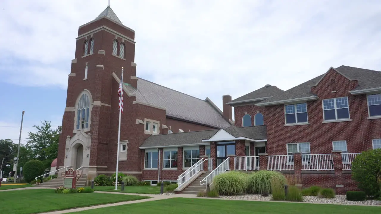 exterior establishing shot of a Christian church