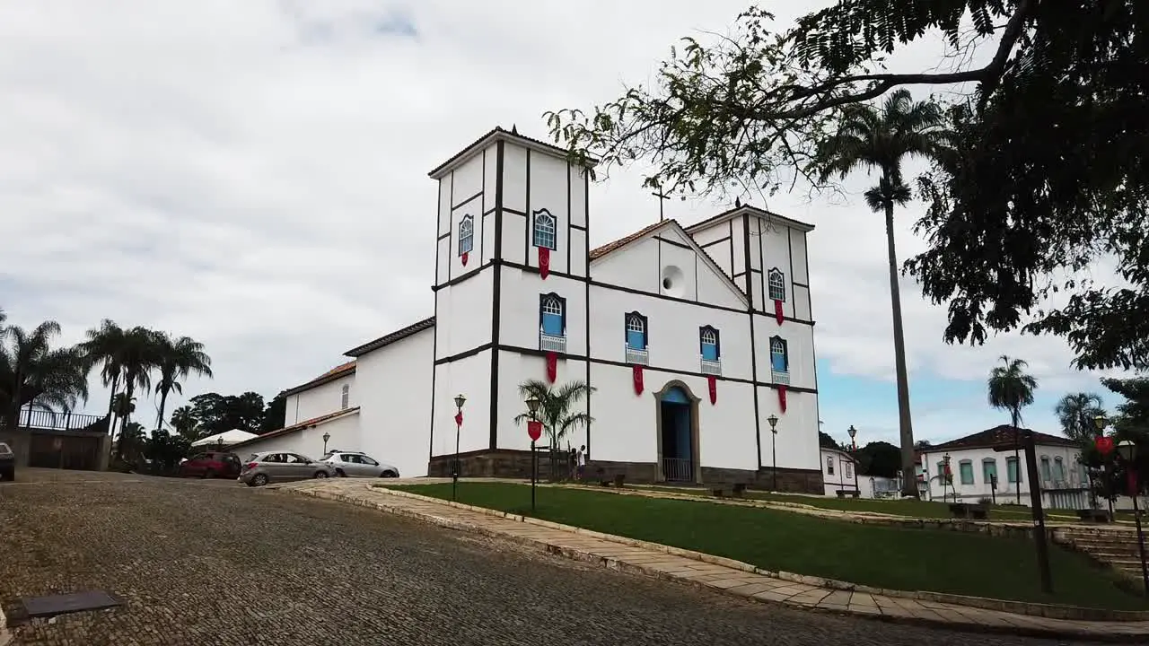 A bottom to top panning shot of a famous historic church building in Pirenopolis Brazil