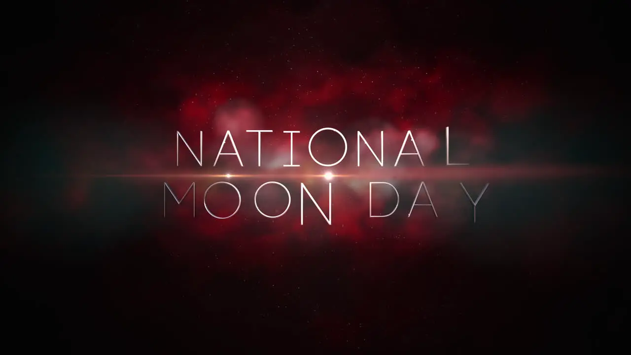 National Moon Day with flash of stars and red clouds in dark galaxy